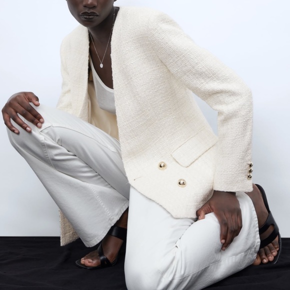 Zara Double Breasted Textured Weave Jacket NWT - Picture 10 of 16